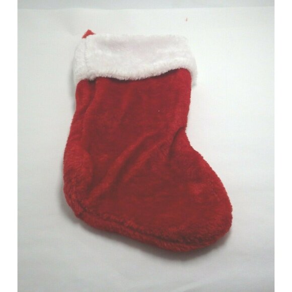 Christmas Stocking Red Fleece White Plush Trim 14 inch Lot 3 - Picture 8 of 8
